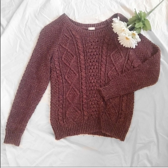 Garage Burgundy Cable Knit Sweater - Picture 1 of 3